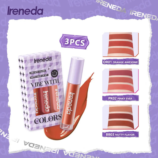 Ireneda Vibe With Colors Matte Liquid Lip Set 3 in 1